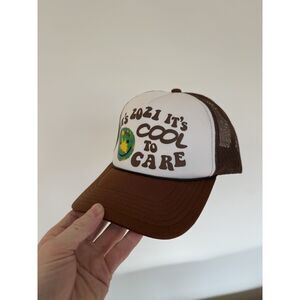 LONELY GHOST indy blue it's 2021 it's cool to care brown trucker style hat snap